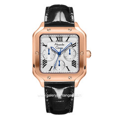 Alexandre Christie Multifunction AC 2B18 BF Black Rosegold White Leather Strap