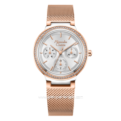 Alexandre Christie AC 2B20 BF Rosegold Dial White Shandrope Strap