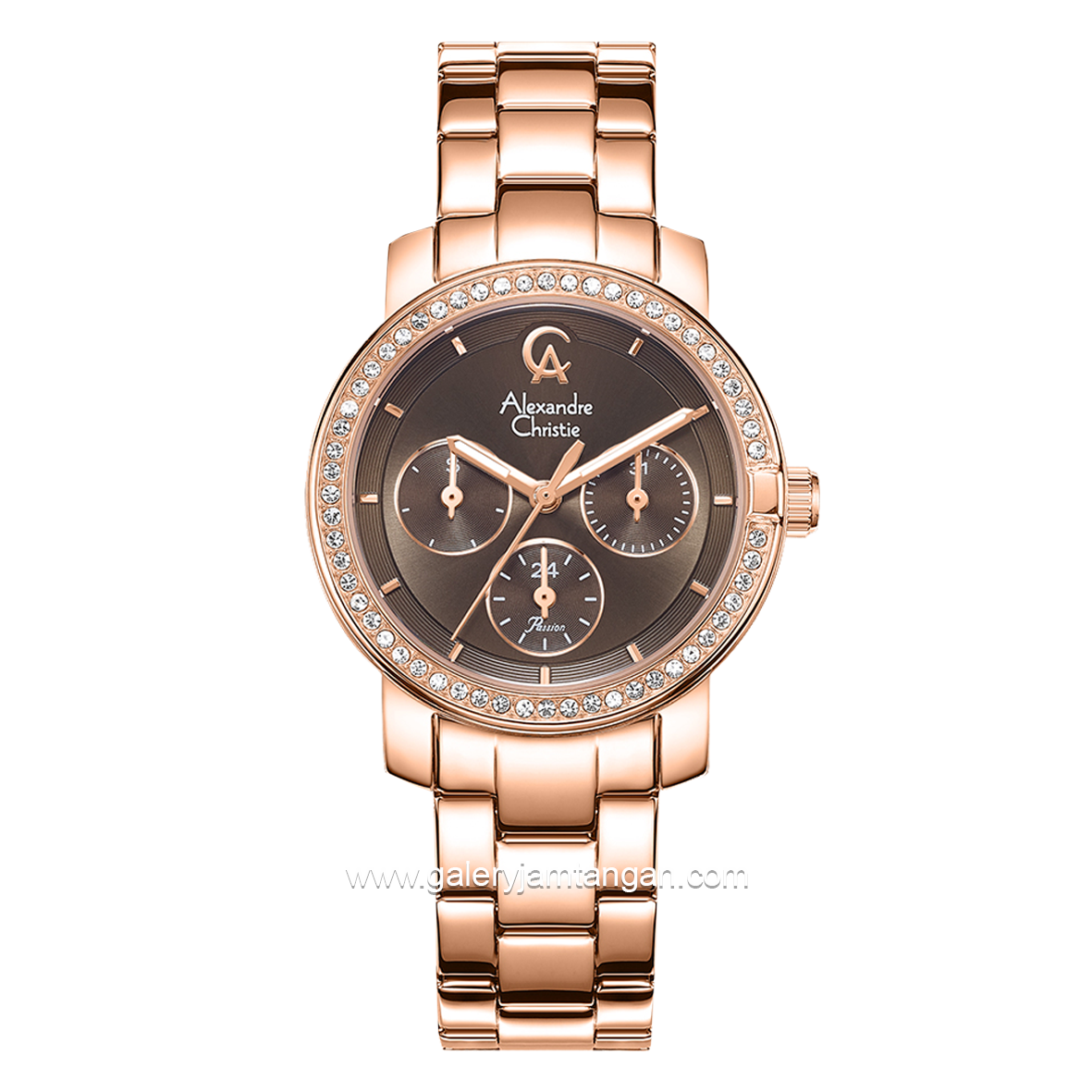 Alexandre Christie Passion AC 2B23 BF Multifunction Rosegold Dial Brown Stainless Steel Strap