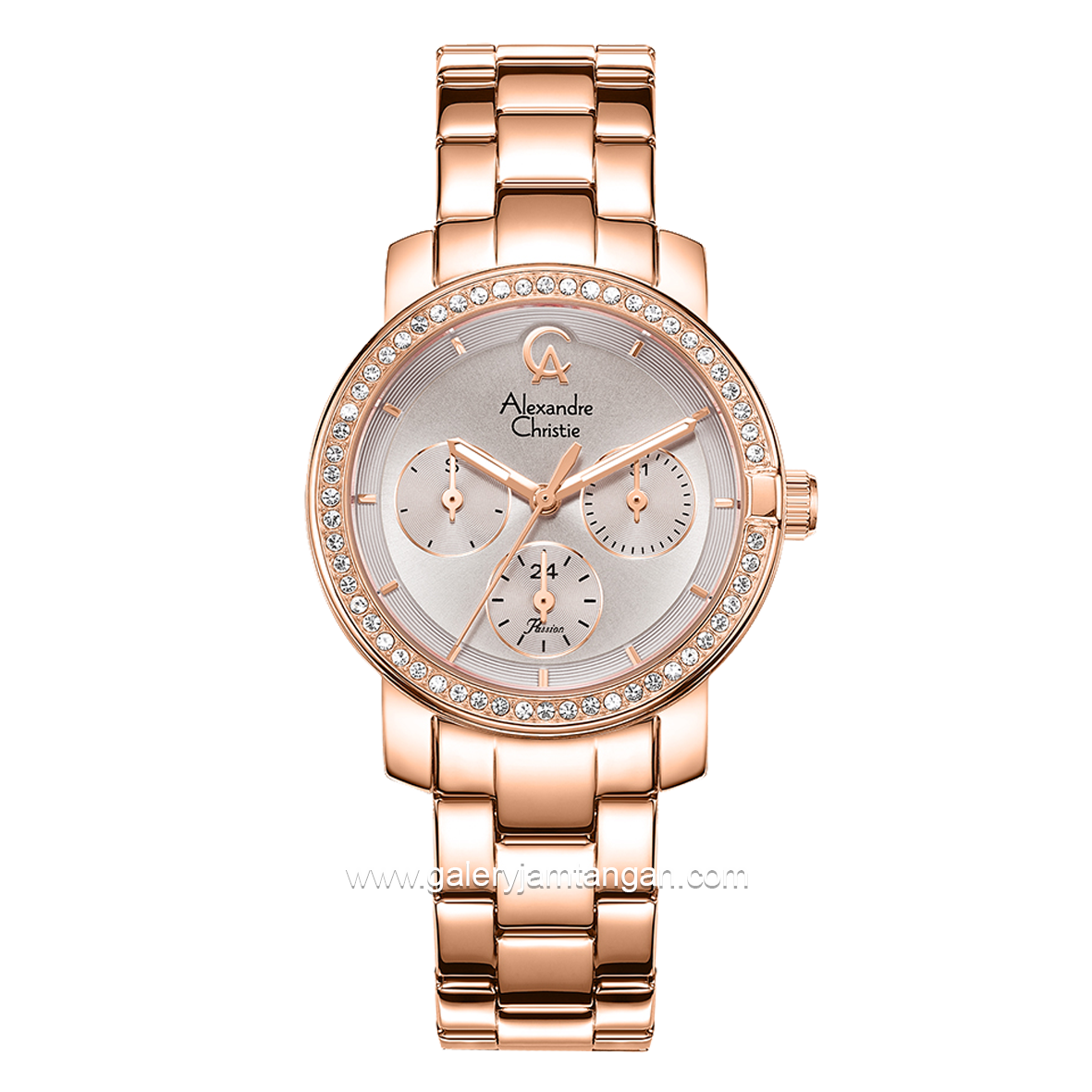Alexandre Christie Passion AC 2B23 BF Multifunction Rosegold Dial Grey Stainless Steel Strap