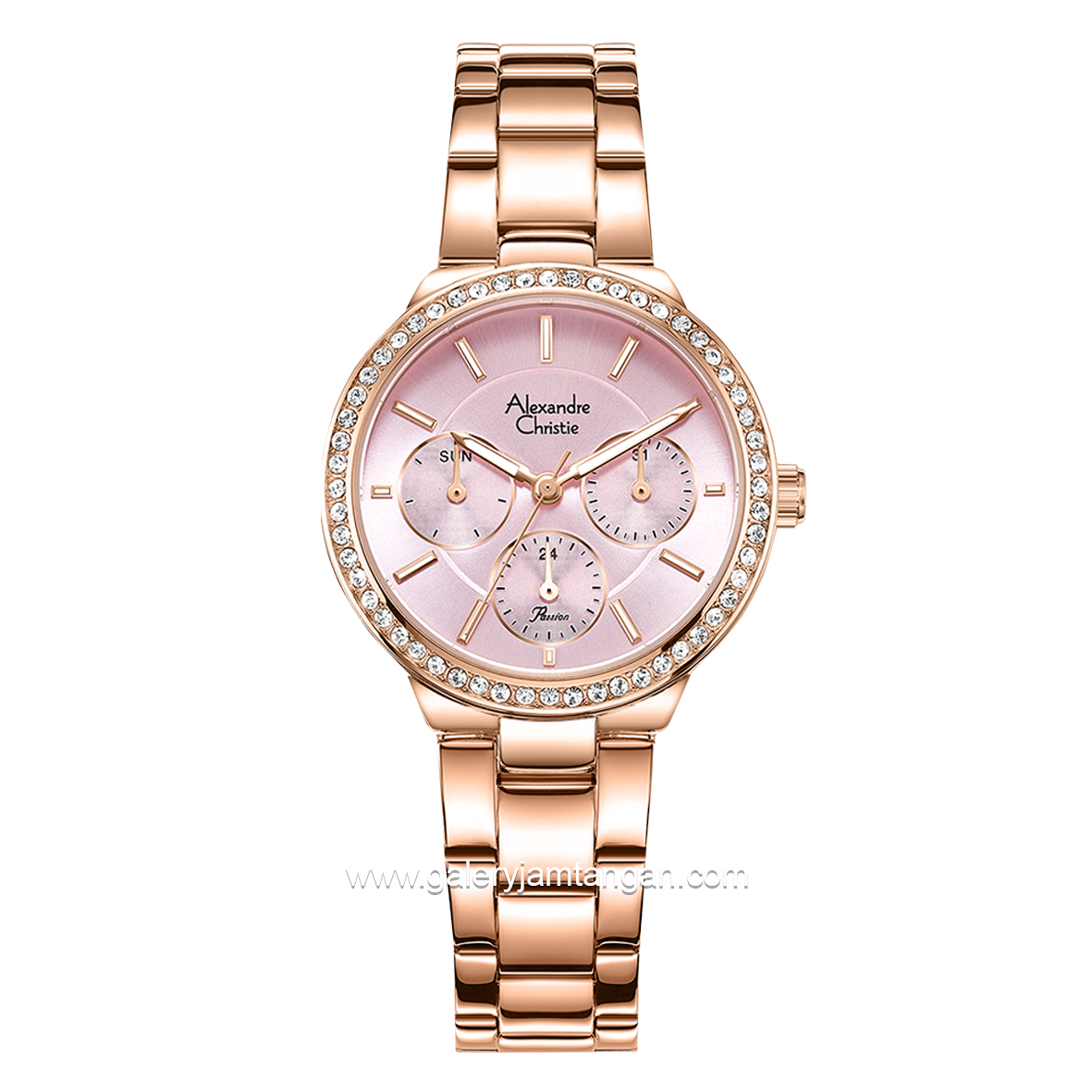 Alexandre Christie Passion AC 2B24 BF Multifunction Full Rosegold Dial Pink Stainless Steel Strap
