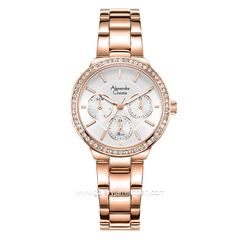 Alexandre Christie Passion AC 2B24 BF Multifunction Full Rosegold Dial White Stainless Steel Strap