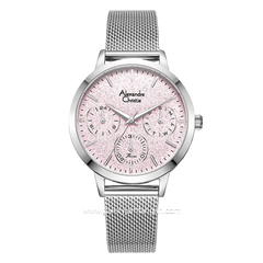 Alexandre Christie Passion AC 2B25 BF Silver Dial Pink Gliter Stainless Steel Case with Mesh Band