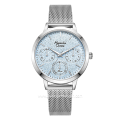 Alexandre Christie Passion AC 2B25 BF Silver Dial Blue Gliter Stainless Steel Case with Mesh Band