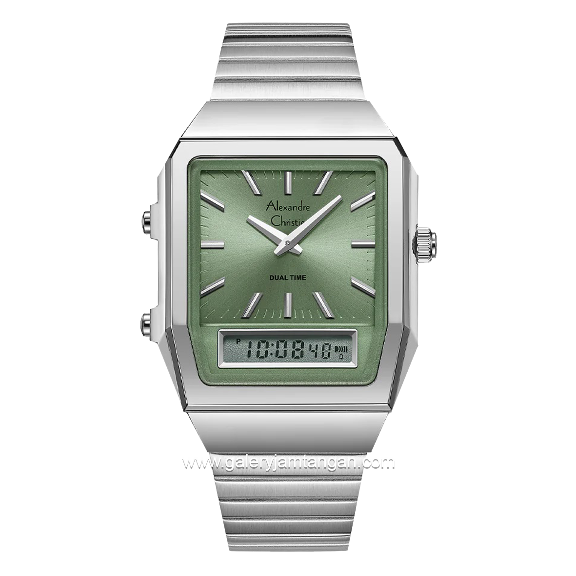 Alexandre Christie AC 2B37 LH Dual Time Silver Dial Green Stainles Steel