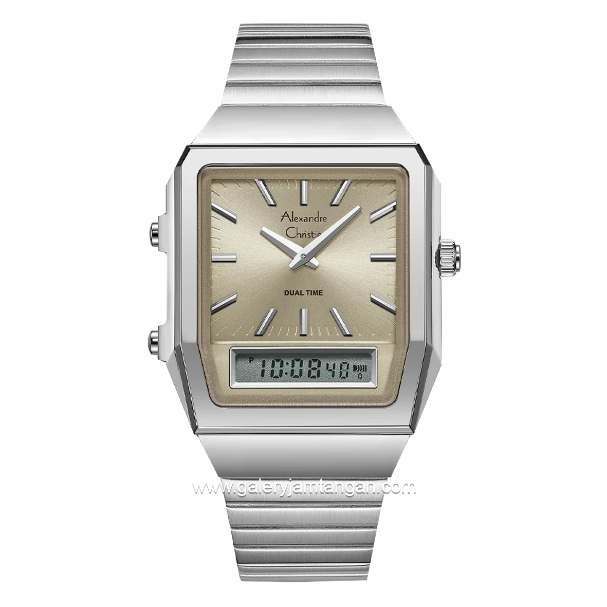 Alexandre Christie AC 2B37 LH Dual Time Silver Dial Cream Stainles Steel