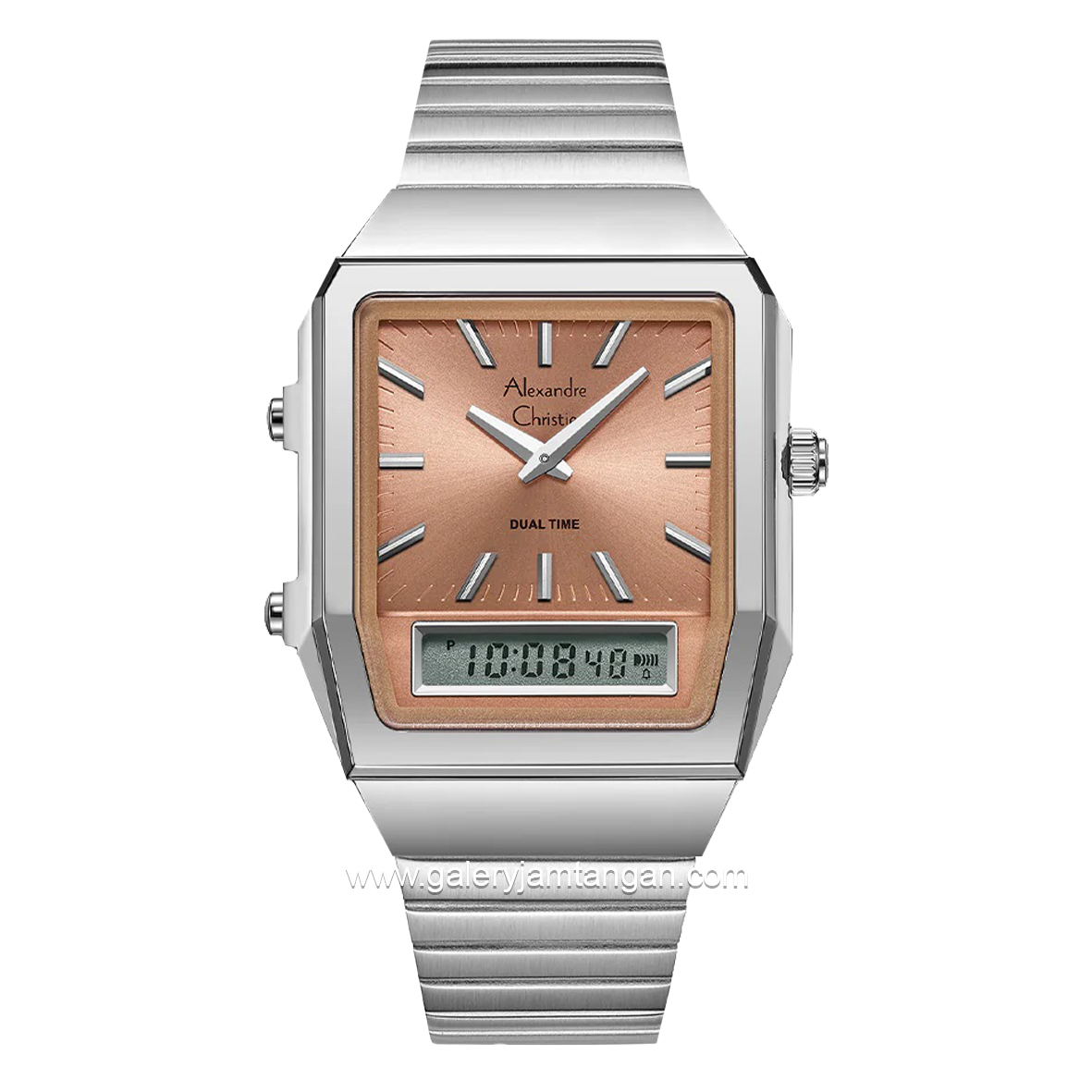 Alexandre Christie AC 2B37 LH Dual Time Silver Dial Peach Stainles Steel