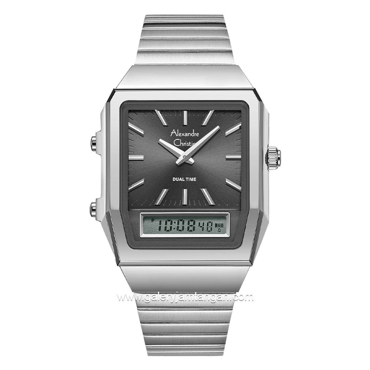 Alexandre Christie AC 2B37 LH Dual Time Silver Dial Black Stainles Steel