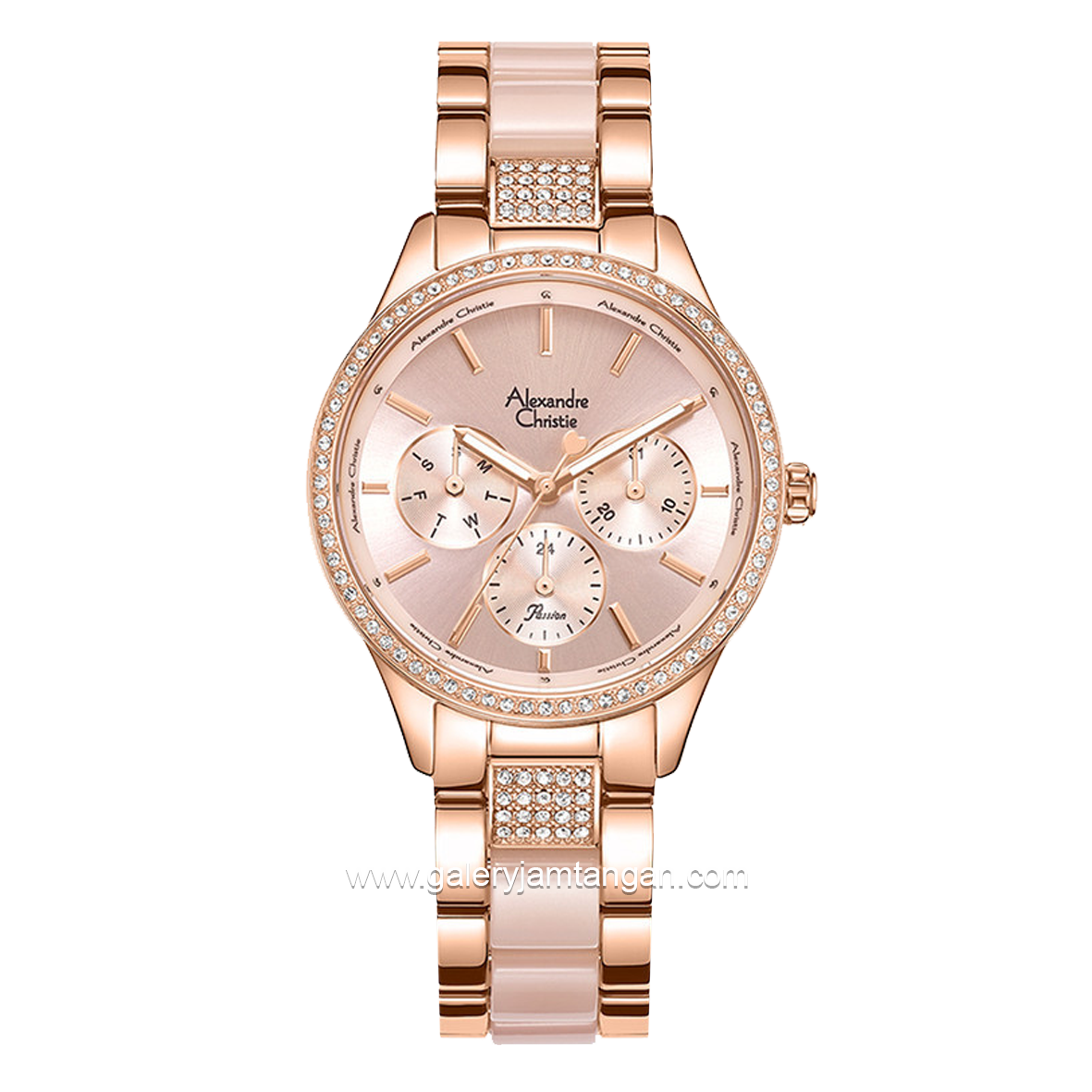 Alexandre Christie Multifunction AC 2B41 BF Rosegold Pink Dual Tone Steel With Acetate Strap