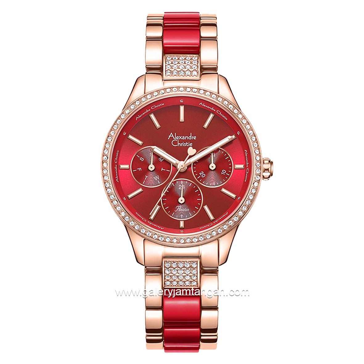 Alexandre Christie Multifunction AC 2B41 BF Rosegold Red Dual Tone Steel With Acetate Strap