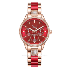 Alexandre Christie Multifunction AC 2B41 BF Rosegold Red Dual Tone Steel With Acetate Strap