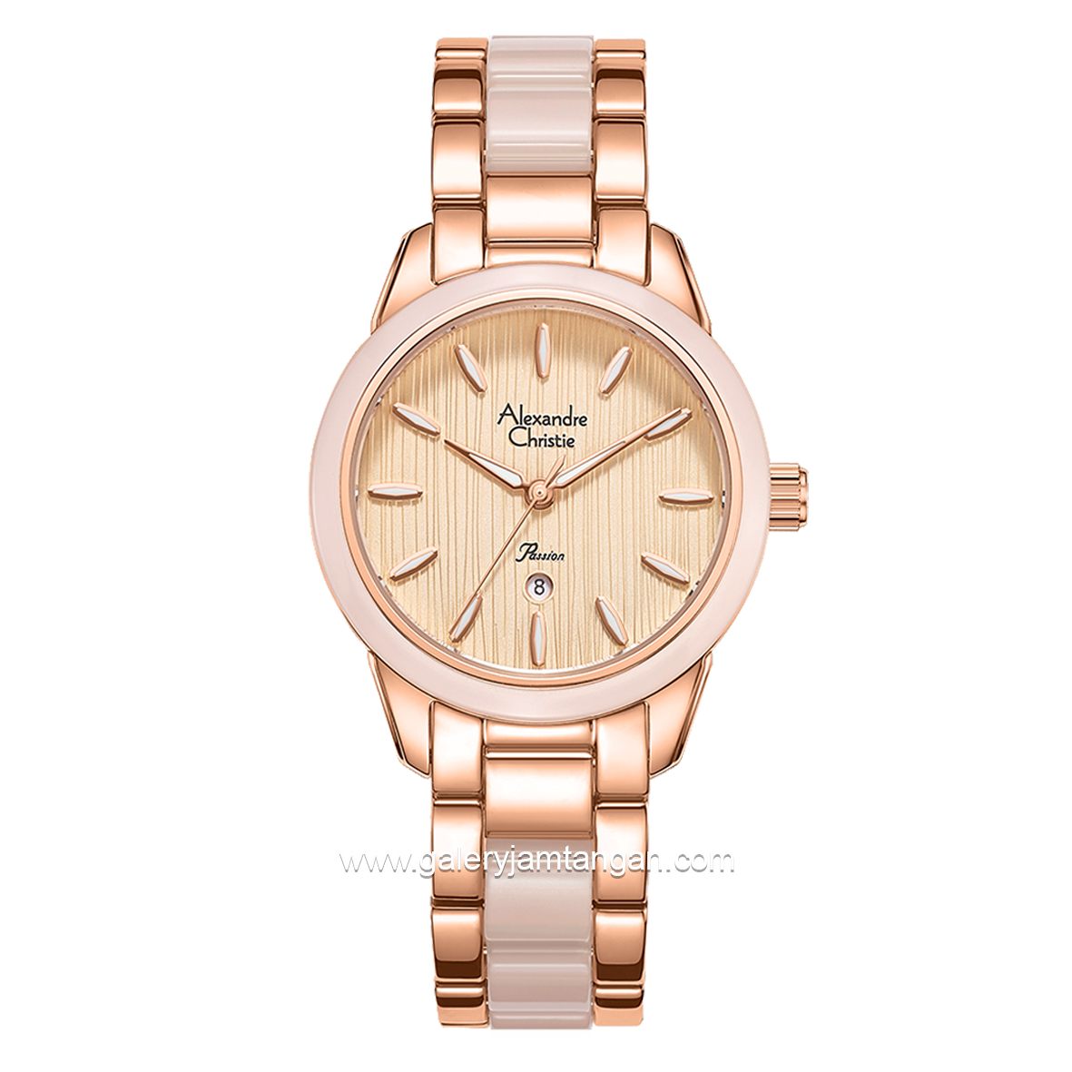 Alexandre Christie Passion AC 2B42 LD Rosegold Pink Pattern Dial Dual Tone Stainless Steel Acetate Strap