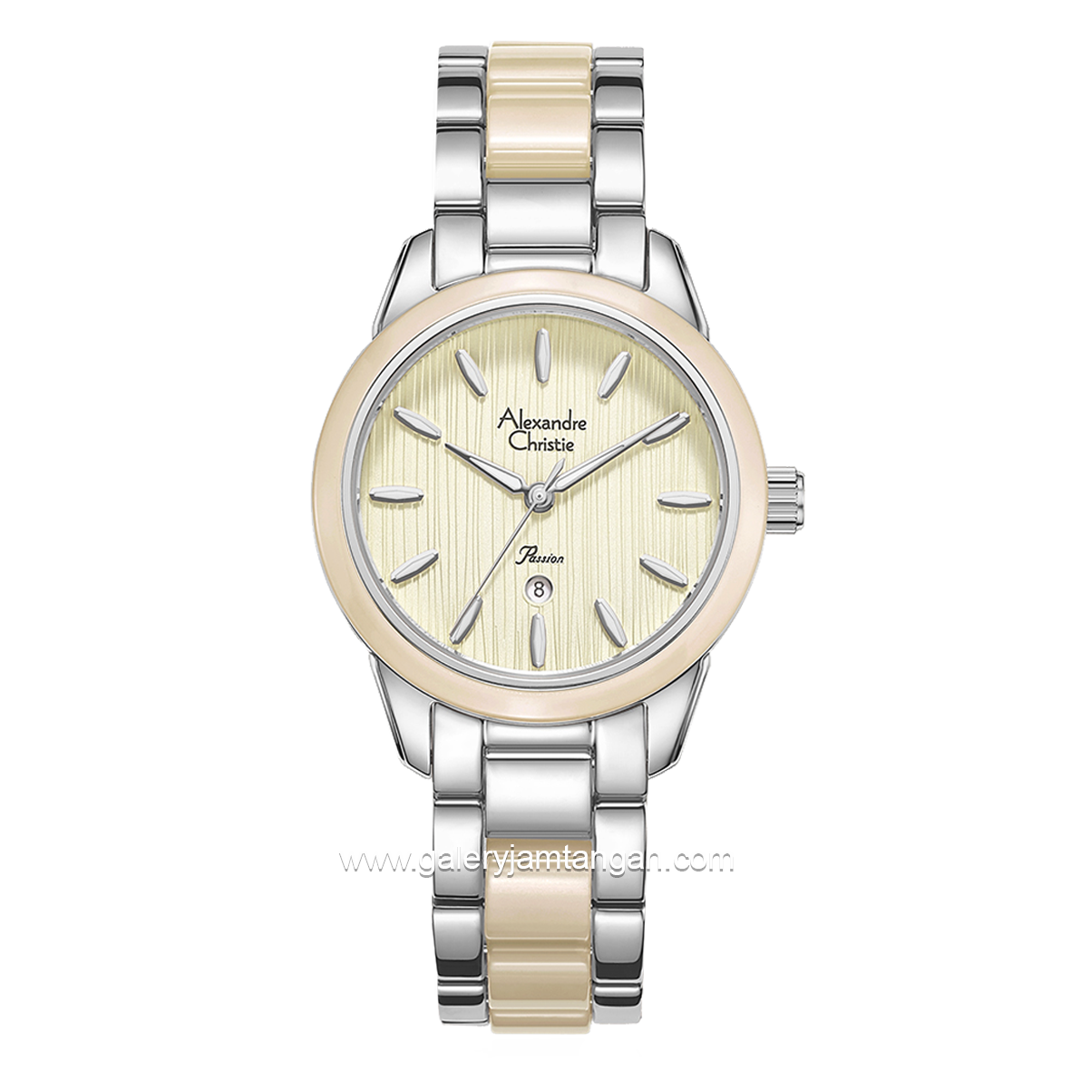 Alexandre Christie Passion AC 2B42 LD Silver Yellow Pattern Dial Dual Tone Stainless Steel Acetate Strap