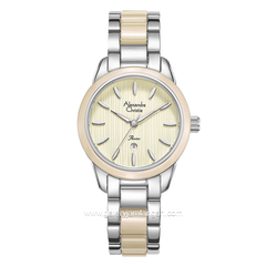 Alexandre Christie Passion AC 2B42 LD Silver Yellow Pattern Dial Dual Tone Stainless Steel Acetate Strap