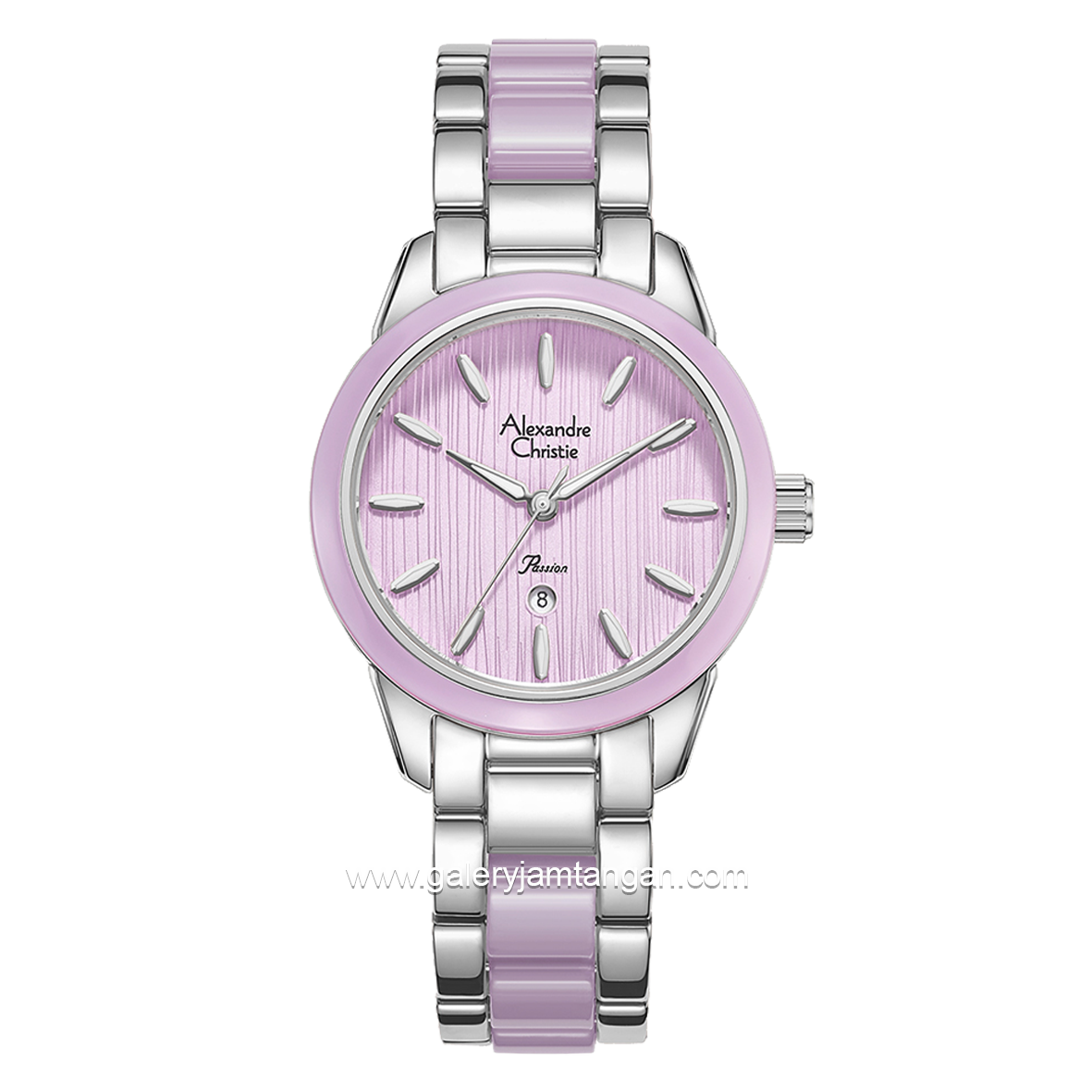 Alexandre Christie Passion AC 2B42 LD BSSPU Silver Purple Pattern Dial Dual Tone Stainless Steel Acetate Strap