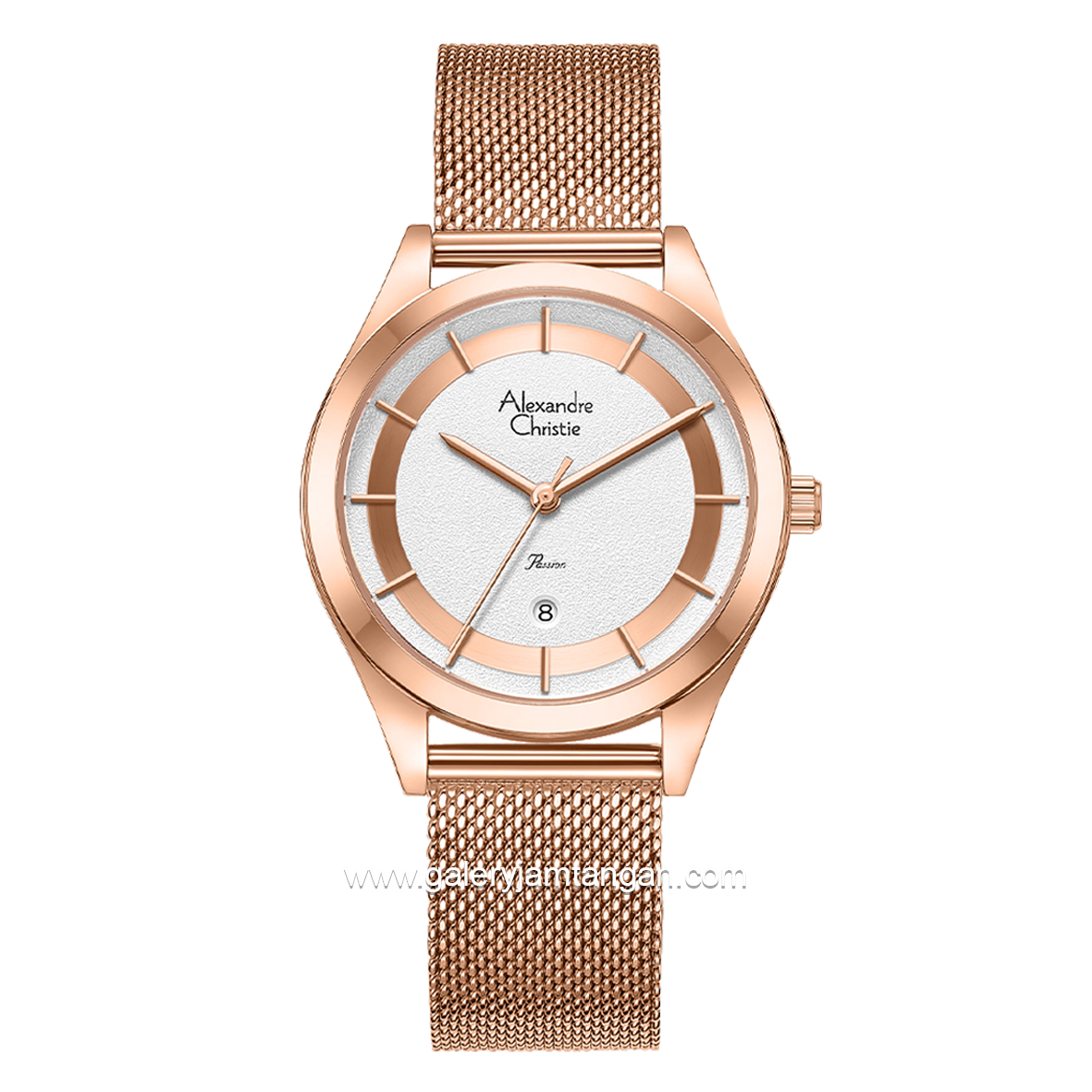 Alexandre Christie AC 2B43 LD Rosegold Dial White Shandrope Strap