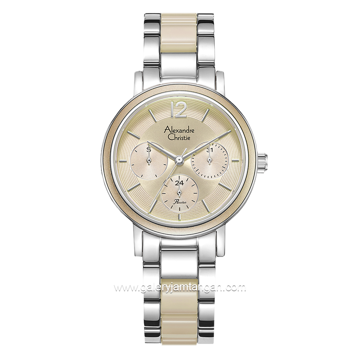 Alexandre Christie Passion AC 2B45 BF Silver Cream Multifunction Stainless Steel with Acetate Strap
