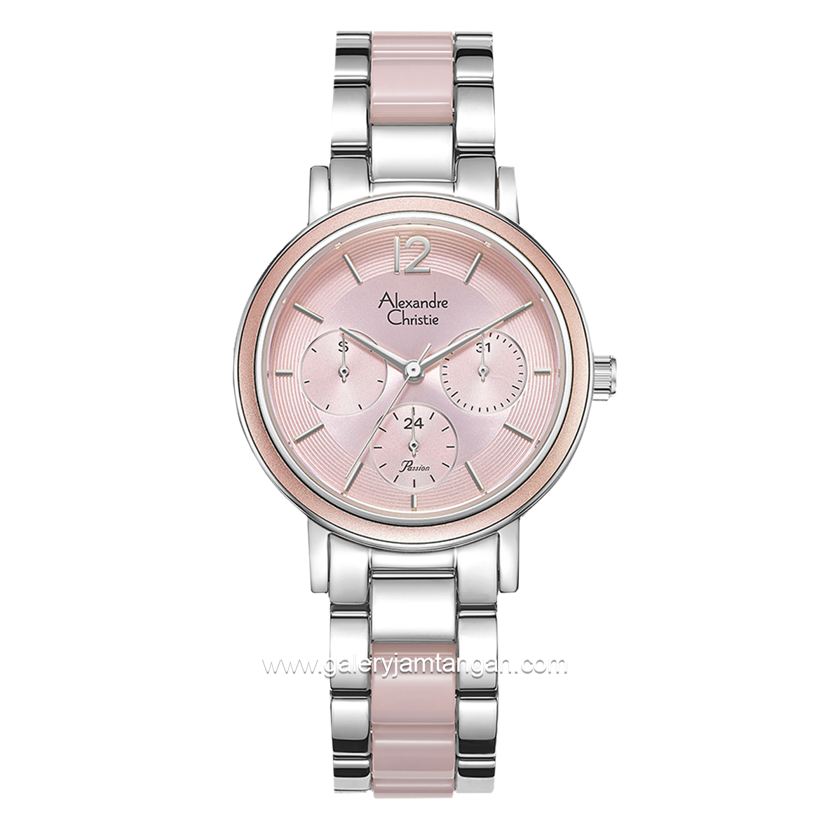 Alexandre Christie Passion AC 2B45 BF Silver Pink Multifunction  Stainless Steel with Acetate Strap