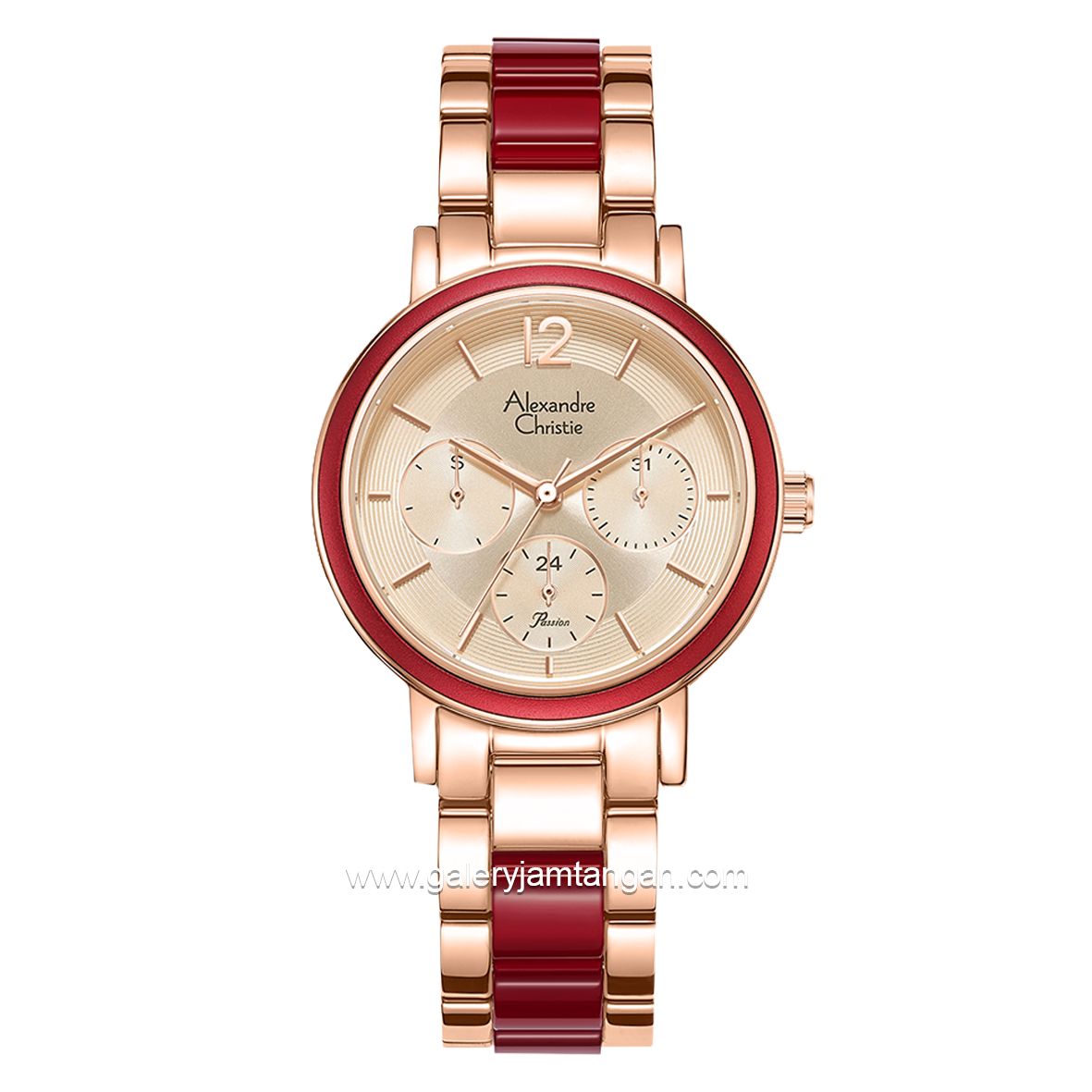 Alexandre Christie Passion AC 2B45 BF Red Rosegold Multifunction Stainless Steel with Acetate Strap