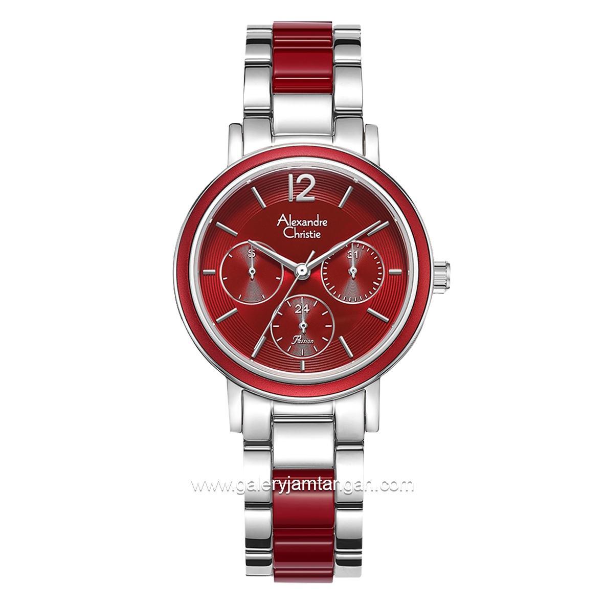 Alexandre Christie Passion AC 2B45 BF Silver Red Multifunction Stainless Steel with Acetate Strap