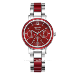Alexandre Christie Passion AC 2B45 BF Silver Red Multifunction Stainless Steel with Acetate Strap