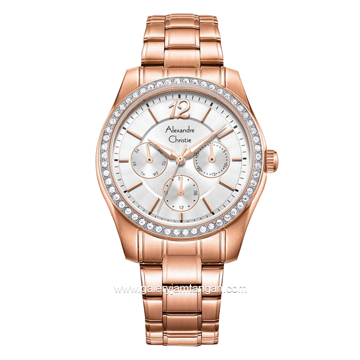 Alexandre Christie AC 2645 BF Multifunction Rosegold Dial White Stainless Steel Strap
