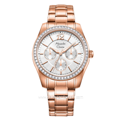 Alexandre Christie AC 2645 BF Multifunction Rosegold Dial White Stainless Steel Strap