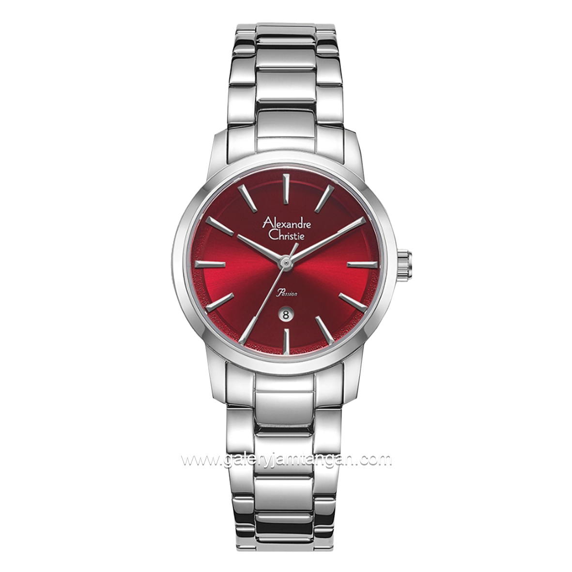 Alexandre Christie Passion AC 2B47 LD Silver Dial Red Stainless Steel Strap