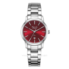 Alexandre Christie Passion AC 2B47 LD Silver Dial Red Stainless Steel Strap