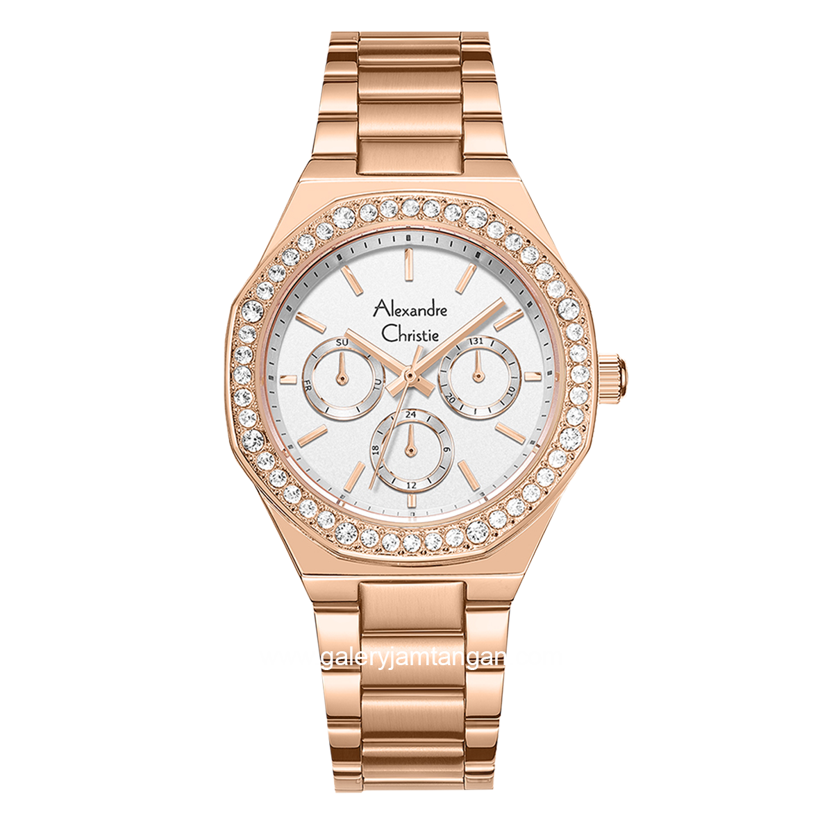 Alexandre Christie AC 2B58 BF Ladies Rosegold Dial White Multifunction  Stainless Steel Strap