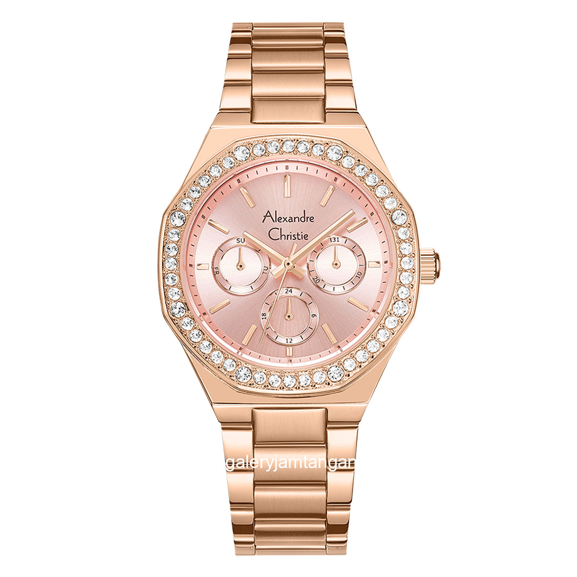 Alexandre Christie AC 2B58 BF Ladies Rosegold Dial Light Pink Multifunction Stainless Steel Strap
