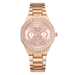 Alexandre Christie AC 2B58 BF Ladies Rosegold Dial Light Pink Multifunction Stainless Steel Strap
