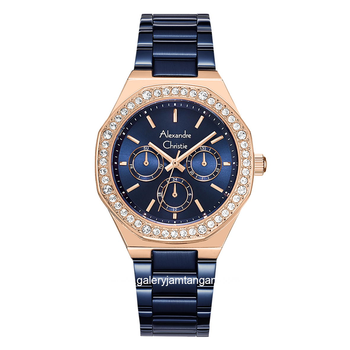 Alexandre Christie AC 2B58 BF Ladies Blue Rosegold Multifunction Stainless Steel Strap