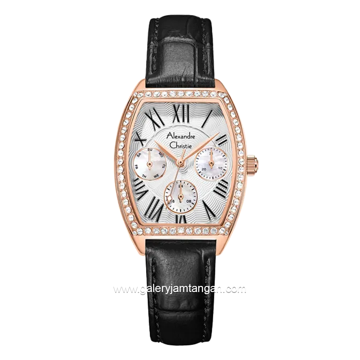 Alexandre Christie AC 2B86 BF Multifunction Black Rosegold Leather Strap