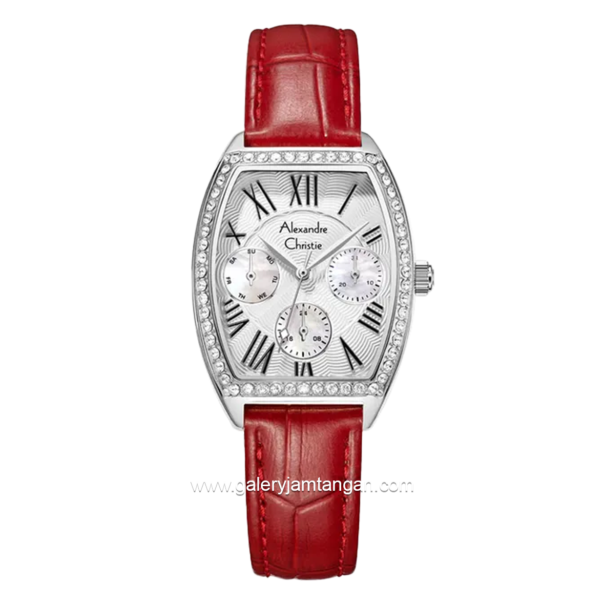 Alexandre Christie AC 2B86 BF Multifunction Red Silver Leather Strap