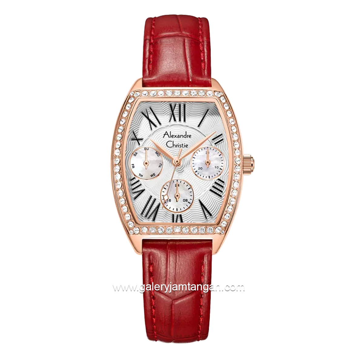Alexandre Christie AC 2B86 BF Multifunction Red Rosegold Leather Strap