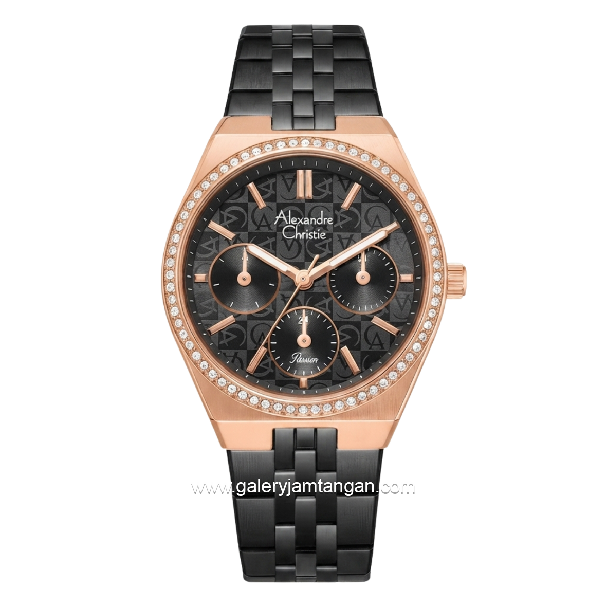 Alexandre Christie Passion AC 2C19 BFBBRBA Multifunction Black Rosegold Stainless Steel Strap