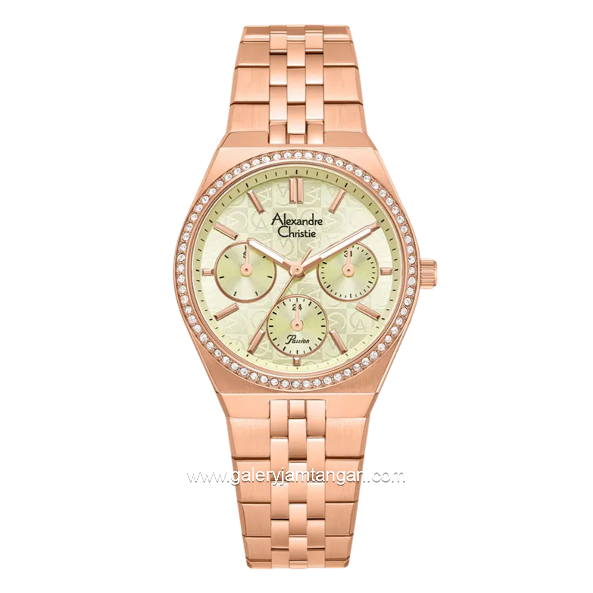 Alexandre Christie Passion AC 2C19 BFBRGBG Multifunction Rosegold Dial Green Stainless Steel Strap