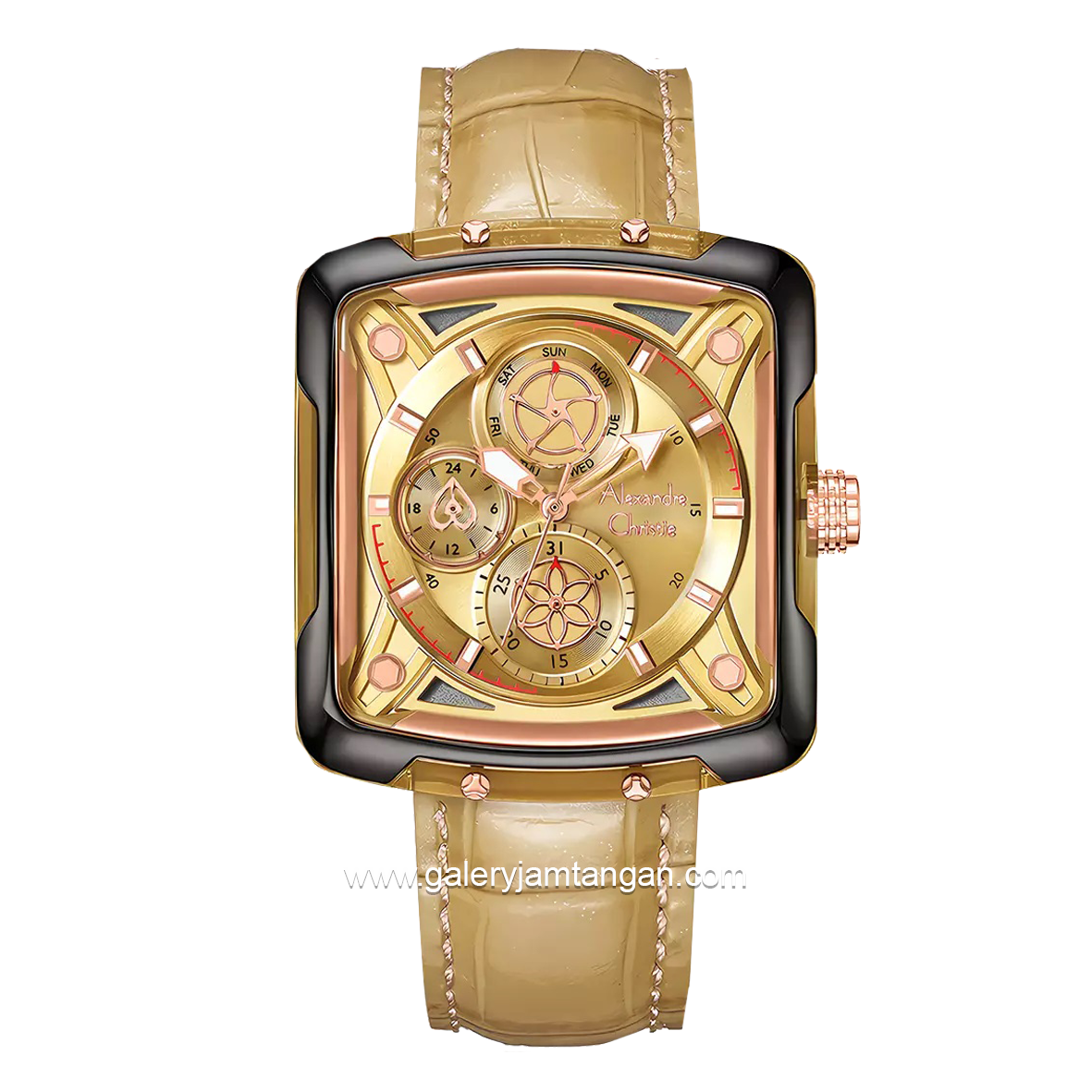 Alexandre Christie AC 3030 BF Multifunction Yellow Leather Strap