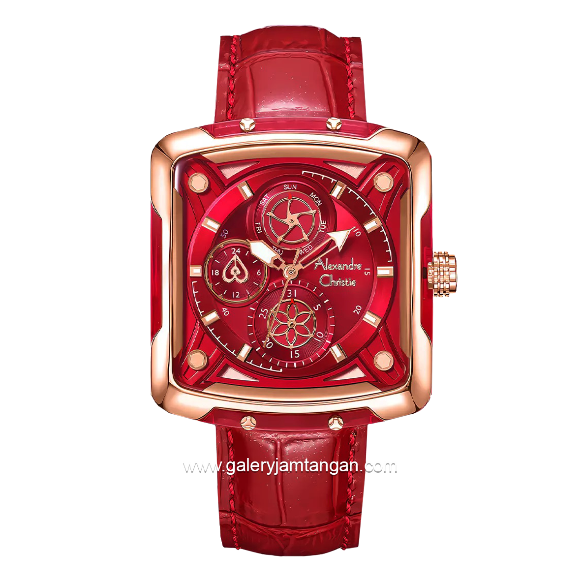 Alexandre Christie AC 3030 BF Multifunction Red Rosegold Leather Strap