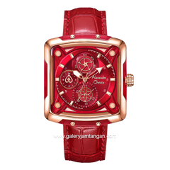 Alexandre Christie AC 3030 BF Multifunction Red Rosegold Leather Strap