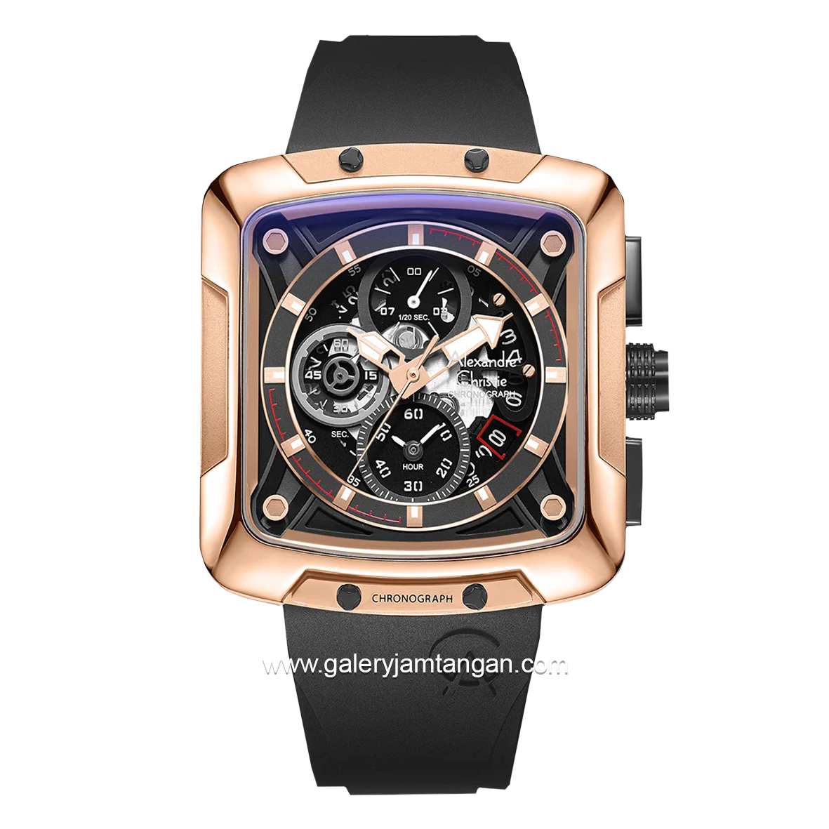 Alexandre Christie AC 3030 GC Black Rosegold Rubber Strap