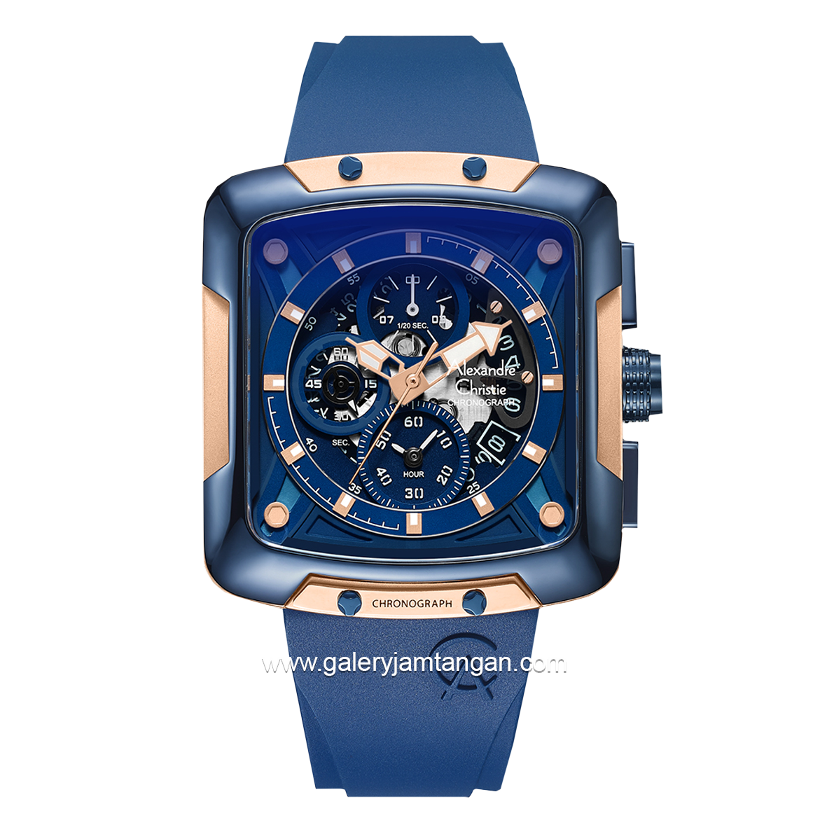 Alexandre Christie AC 3039 GC Blue Rosegold Rubber Strap