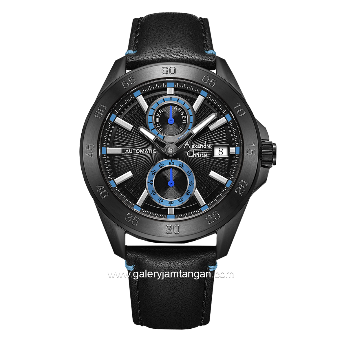 Alexandre Christie AC 3045 MA Black List Blue Automatic Leather Strap
