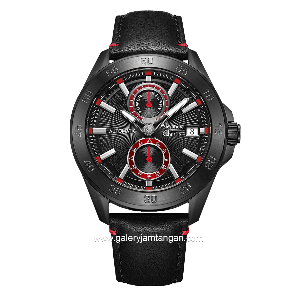Alexandre Christie AC 3045 MA Black List Red Automatic Leather Strap