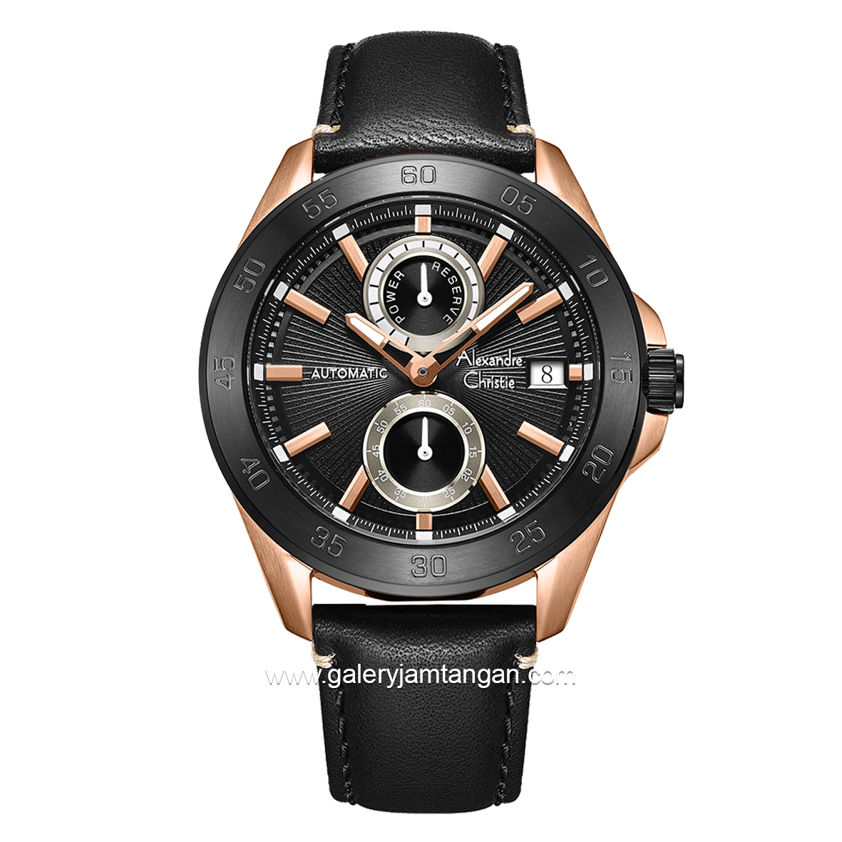 Alexandre Christie AC 3045 MA Black Rosegold Dial Black Automatic Leather Strap