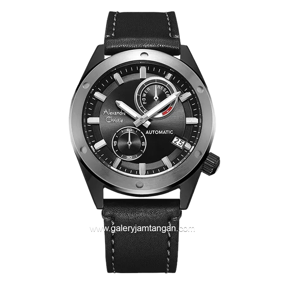 Alexandre Christie Automatic AC 3046 MA Black Ring Grey Leather Strap