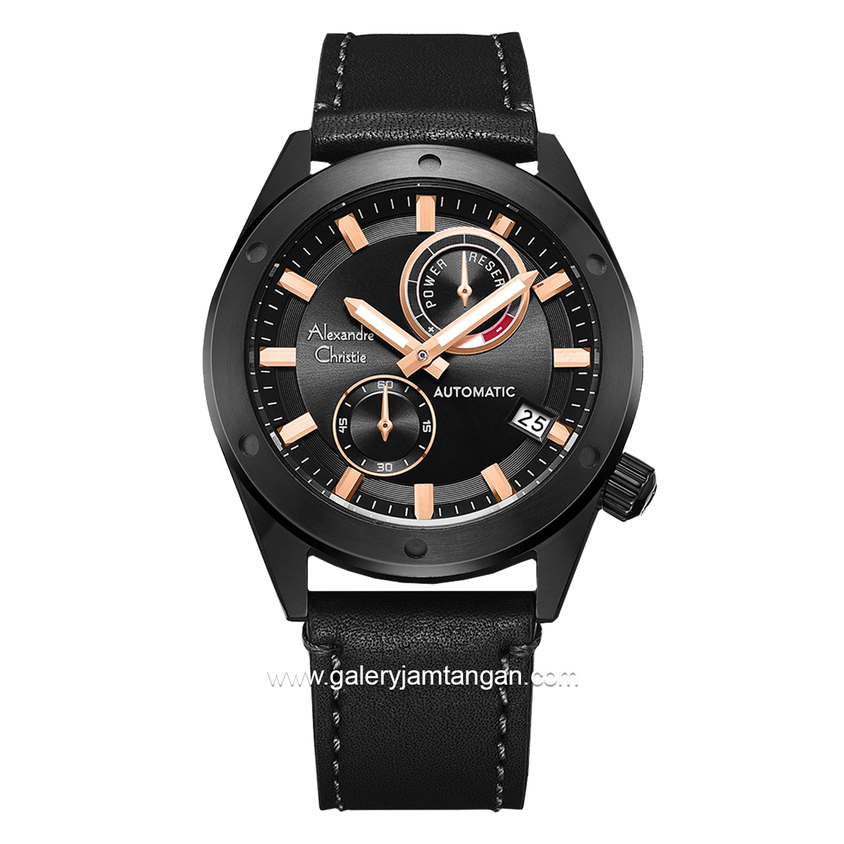 Alexandre Christie Automatic AC 3046 MA Black Jarum Rosegold Leather Strap