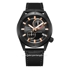 Alexandre Christie Automatic AC 3046 MA Black Jarum Rosegold Leather Strap