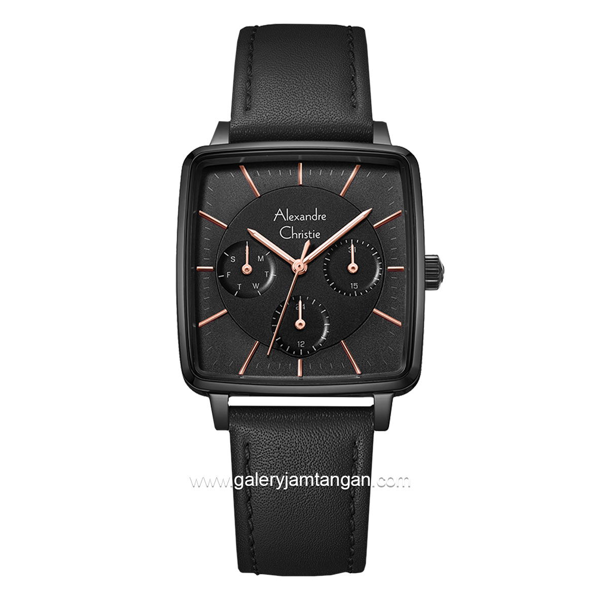 Alexandre Christie AC 5003 BF Full Black Multifunction Leather Strap